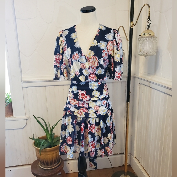 NWT Tanya Taylor 10 Brynn Wrap Dress Flutter Sleeve Mini Blue